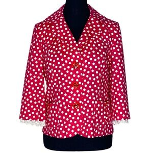 LUCIANO CHOI Hot Pink White Polka Dot Blazer Jacket Bow Lace Size Medium